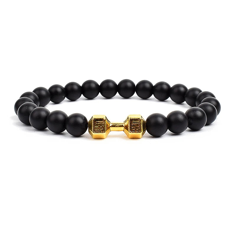 Dumbbells For Men Beads Bracelet Natural Black Volcanic Lava Stone Energy Barbell Fashion Bracelets Bangles Handmade Jewelry