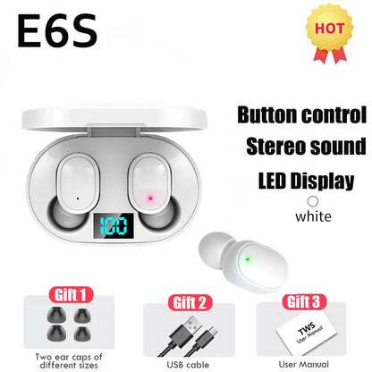 E6S Wireless Bluetooth Earphones TWS Bluetooth Headset Wireless Earbuds Noise Cancelling Headset With HD Microphone Headphones