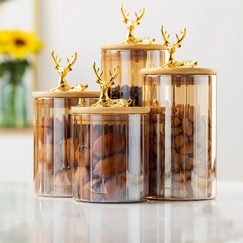 Glass Kitchen Storage Jars With Bamboo Sealing Lids Food Container For Coffee Beans Tea Candy Organizer Bottles