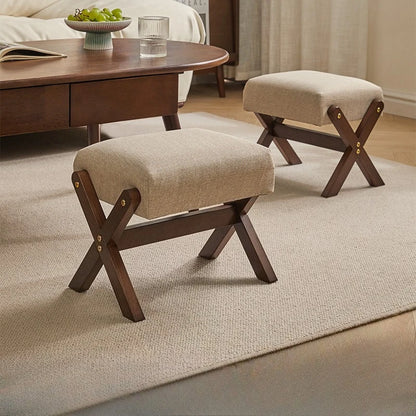 Solid Wood Footstool Soft Household Shoe Bench Doorway Stool Living Room Small Bench Sitting Stool for Bedside Dressing Room