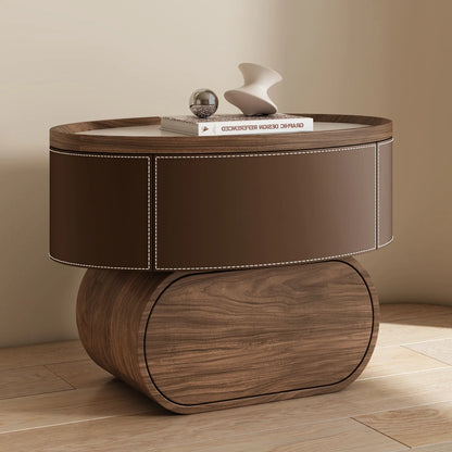 Solid Wood Saddle Leather Bedside Table Design Furniture Living Room Storage Cabinet Bedroom With Drawers Nightstands