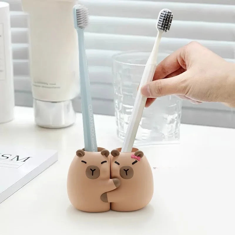 CapabalaPVCToothbrush Holder Bathroom Countertop Single or Double Toothbrush Storage Base Organizer Toothbrush Stand