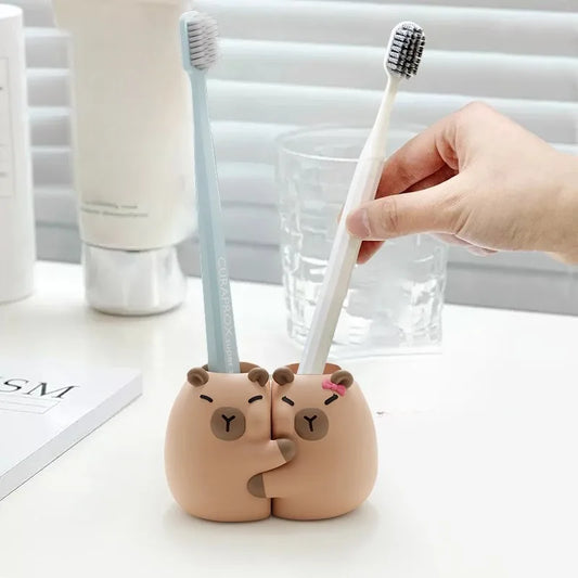 CapabalaPVCToothbrush Holder Bathroom Countertop Single or Double Toothbrush Storage Base Organizer Toothbrush Stand
