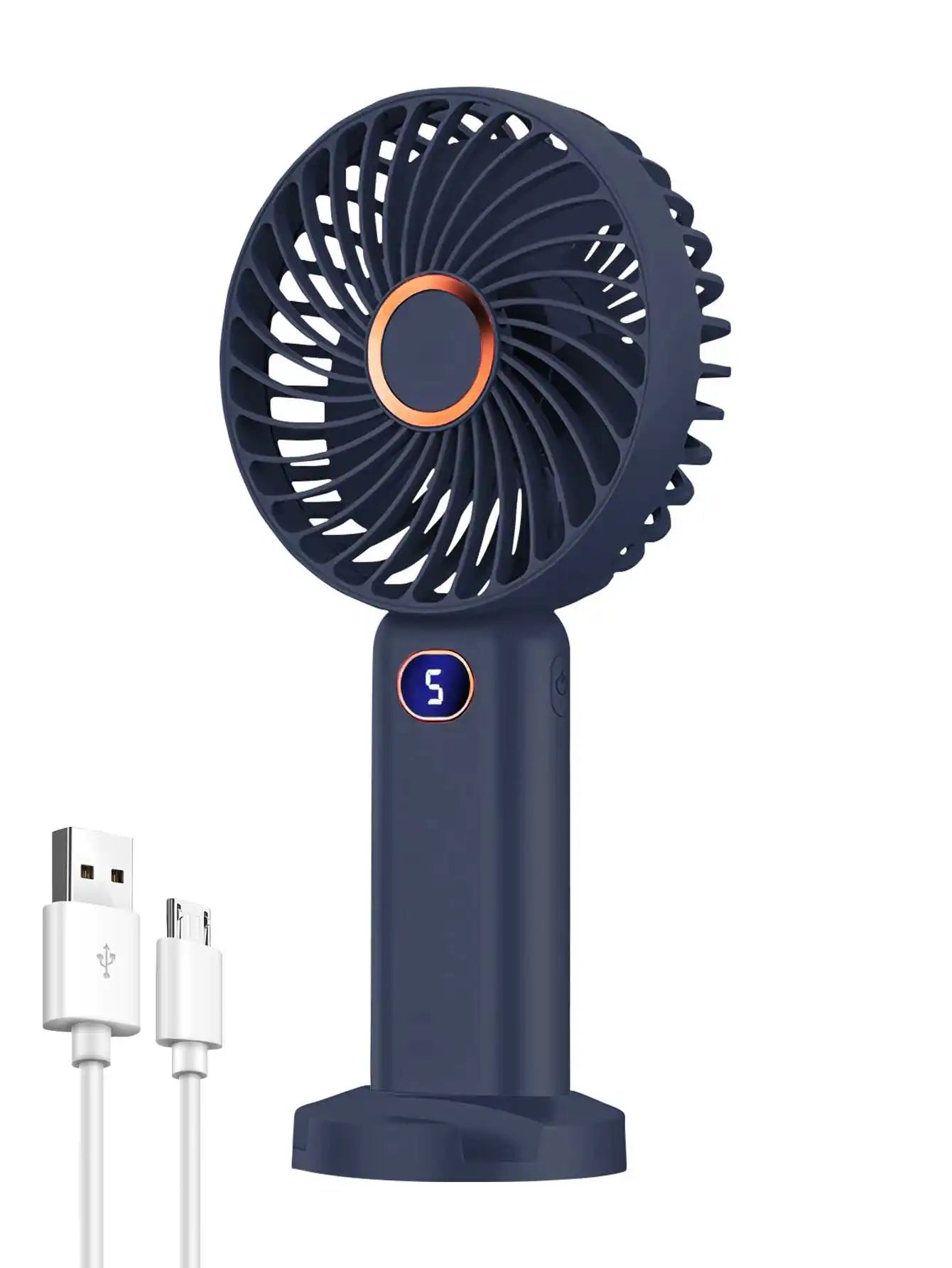 Portable Handheld Fan USB Rechargeable Mini Fan Digital Display 5-Speed Adjustment Suitable For Travel Outdoor Office Home