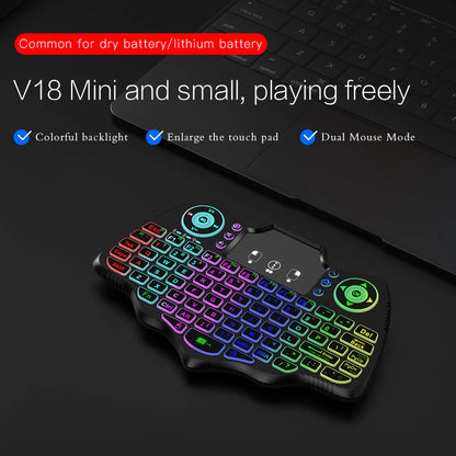 MRSVI V18 Mini Wireless Keyboard 2.4G BT Touch 7 Color Backlit French Spanish Russian Air Mouse Keyboard Gift for Android TV Box