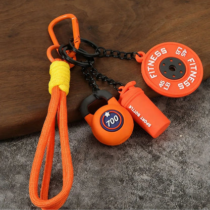 Fitness Keychain Gym Barbell Key chain Weightlifting with D-shaped Buckle Water Cups Simulation Dumbbells Creative Bag Charm