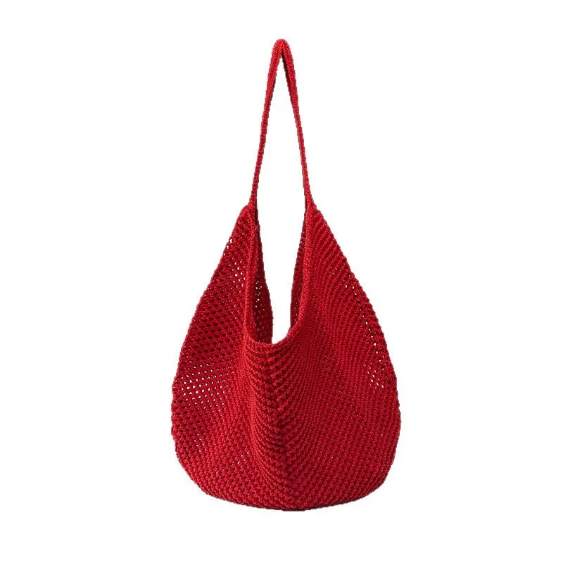 Fashion Women's Hollow Woven Shoulder Bags Large Capacity Knitting Underarm Bag Solid Crochet Tote Handbag Summer Mesh Beach Bag