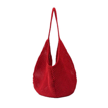 Fashion Women's Hollow Woven Shoulder Bags Large Capacity Knitting Underarm Bag Solid Crochet Tote Handbag Summer Mesh Beach Bag