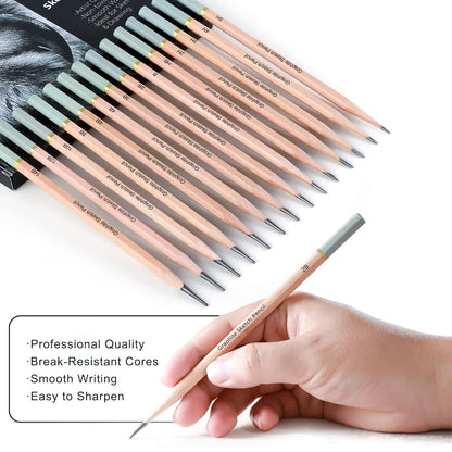 14-96 Pro Drawing Pencil Set,Sketch Pencils Art Supplies with Graphite,Charcoal,Erasers etc tool,Portable Zippered Travel Case