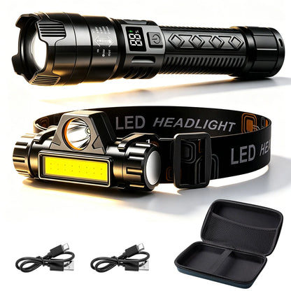 Portable headlamp+flashlight,ABS material,rechargeable,with battery level display,high-brightness lighting,for night lighting
