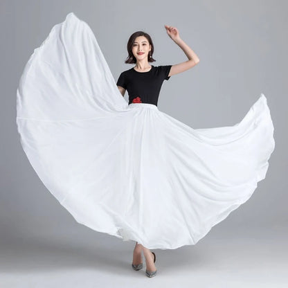 720 Degree Dance Skirt Pleated Long Skirt Women's Summer Solid Color High Waist Chiffon Long Skirt Large Swing Skirt