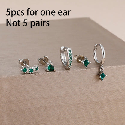 5PCS Stainless Steel Little Huggies Ear Stud Earrings Set For Women Tiny Crystal Zirconia Pendant Earrings Piercing Jewelry