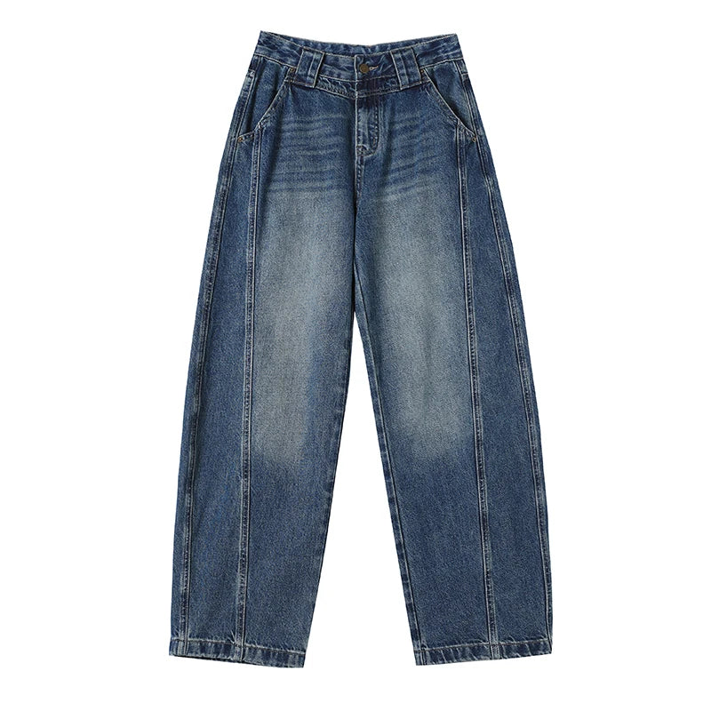 High Waist Loose Wide Leg Jeans Women Y2K Cotton Personalized Design Casual Straight Denim Fashion Tube Loose Plus Trousers