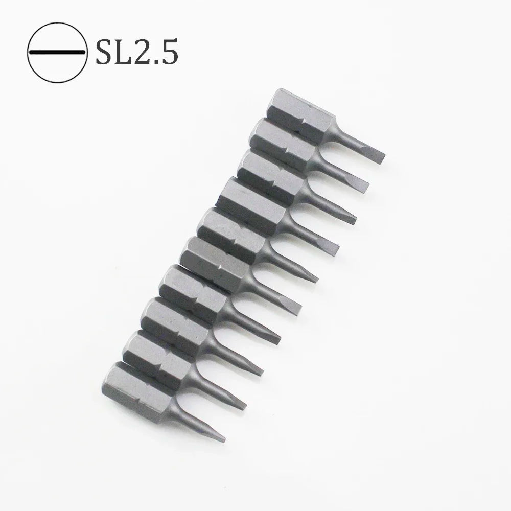 10Pcs 1/4" 25mm Slotted SL2.5-SL7 Screwdriver Bit Set Repair Tools Screwdrivers Kit Hex Shank Drill Bit For Power Household Tool