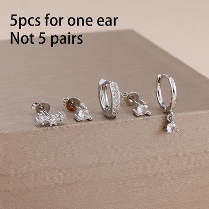 5PCS Stainless Steel Little Huggies Ear Stud Earrings Set For Women Tiny Crystal Zirconia Pendant Earrings Piercing Jewelry