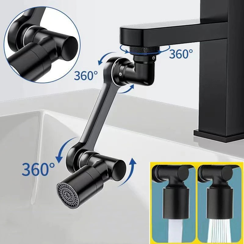 Black 1080° Universal Rotation Faucet Sprayer Head Dual Effluent Washbasin Kitchen Robot Arm Extension Faucets Aerator Bubbler