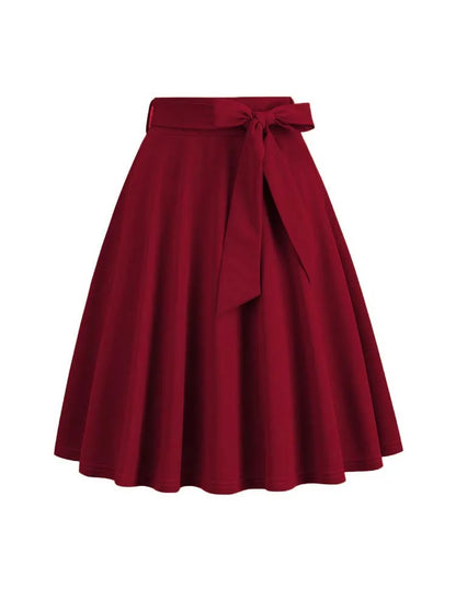 Women Retro Vintage Midi Long Skirt Solid Elegant Faldas High Waist A Line 50s Swing Skirts
