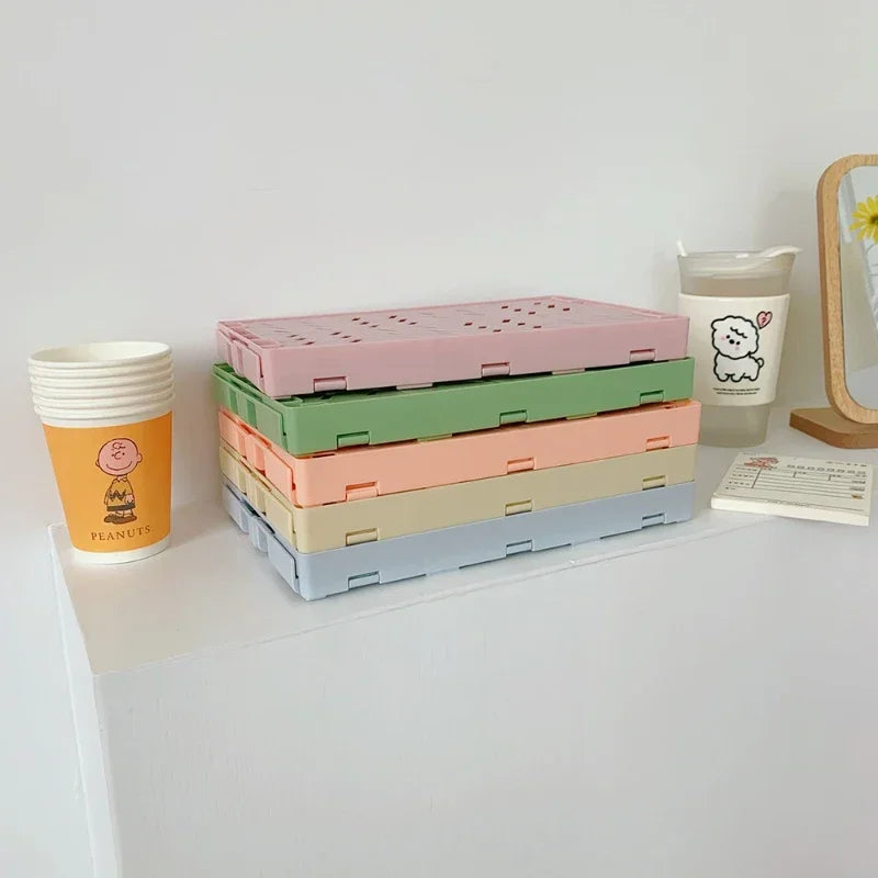 Foldable Storage Box Plastic Storage Organizer Student Desktop Organizer Stationery Snacks Storage Basket Home Storage Accessory