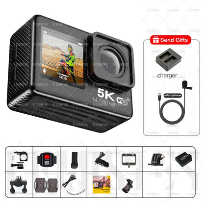 CERASTES Action Camera 5K 4K 60FPS WiFi Anti-shake Dual Screen 170° Wide Angle 30m Waterproof Sport Camera with Remote Control