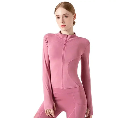 New Jacket Women Yoga Wear Ladies Coat Round High Elasticloose Exercise Yoga Fitness Long Sleevestand-up Collar Yoga Tops Thin