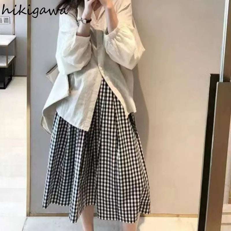 Plaid Skirt Women's Clothing High Waist Big Swing Japanese Jupe 2025 Faldas Mujer De Moda Vintage Saia Fashion Korean Skirts