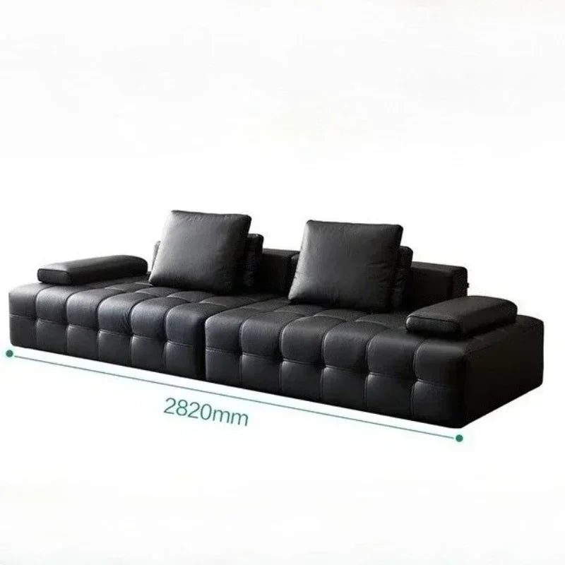 Modern Luxury 3seats Italian Minimalist Living Room Furniture Retro Lawrence Big Black Cow Leather Sofa L Shaped Lazy Minimalist