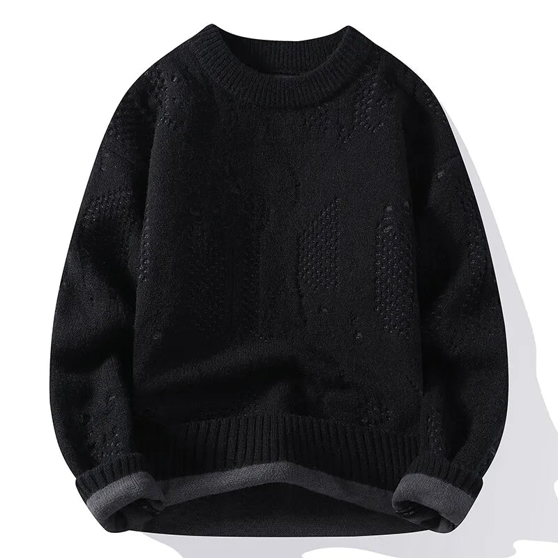 Autumn Winter Fashion Hole Knit Sweater Men O-Neck Solid Color Youthful Vitality Casual Knitted Pullovers Man Streetwear Sweater
