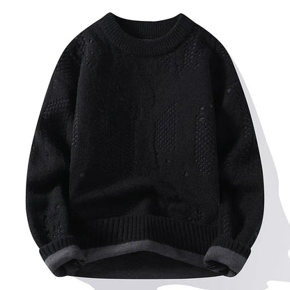 Autumn Winter Fashion Hole Knit Sweater Men O-Neck Solid Color Youthful Vitality Casual Knitted Pullovers Man Streetwear Sweater
