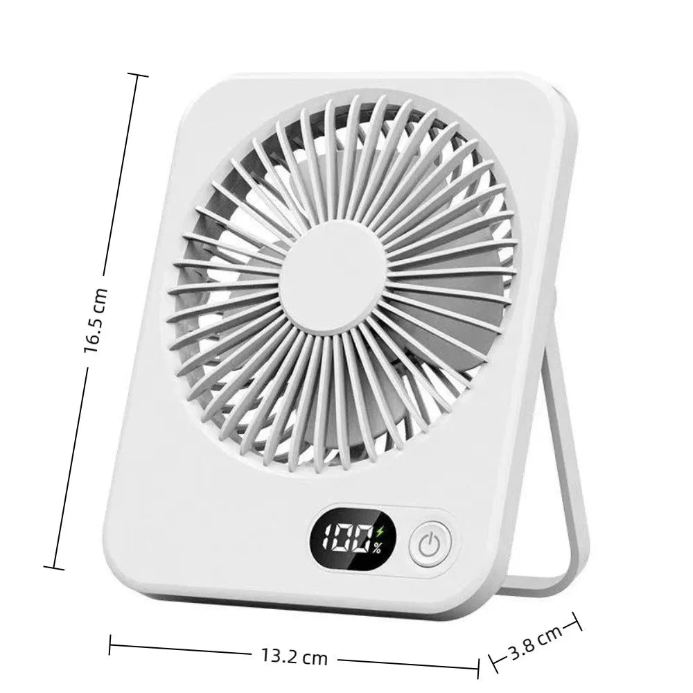 Portable Mute Desktop Fan With Power Display USB Rechargeable Mini Handheld Fan 5 Speeds Adjustable Cooling Fan Home