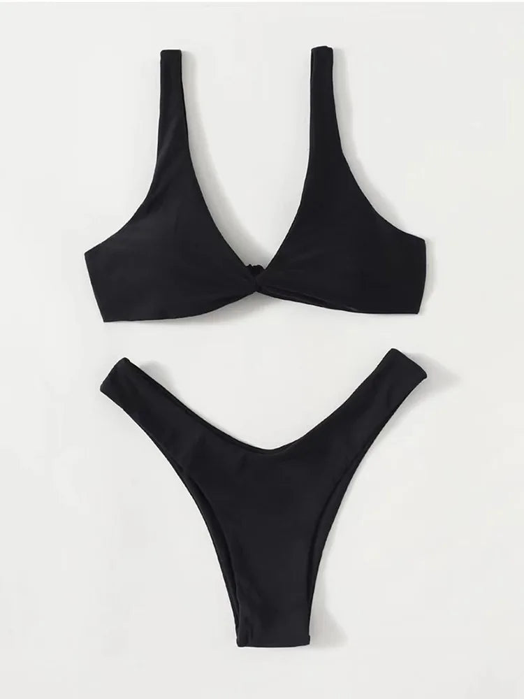 Simple Solid Bathing Suit Women Sexy Triangle Bandage Micro Bikini Swimsuit 2025 New Summer Beach Bathing Suit Two Piece Female