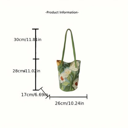 Large-Capacity Bucket Bag for Women Fashion Handbag Casual Shoulder Storage with Lovely Flower Design Premium Sense