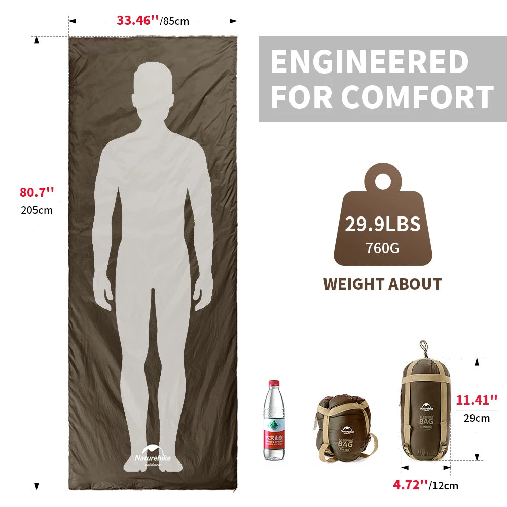 Naturehike Camping Sleeping Bag Outdoor Ultralight LW180 Waterproof Sleeping Bag Hiking Traveling Climbing 3 Seasons