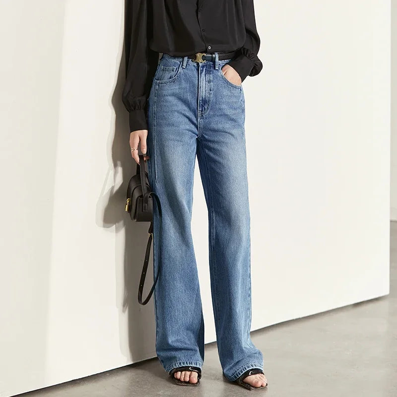 Amii Minimalism Women Jeans 2025 Autumn Vintage Denim Pants Loose Wide Leg Pants Woman Casual Pants Female Trousers 12270097