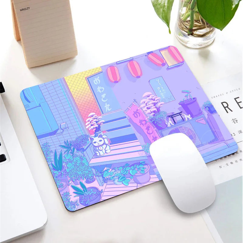 Small Mouse Pad Dreamy Girly Mousepad Gamer Purple Desk Mat Keyboard Pad Japanese-style Street Carpet Computer Mauspad 220X180