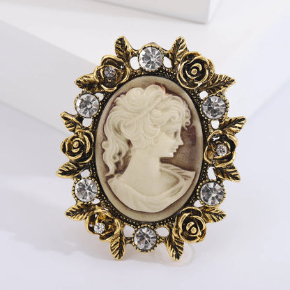 SHMIK Vintage Palace Style Relief Beauty Pendant Crystal Badges Brooch For Women Elegant Retro Middle Design Pin Jewelry