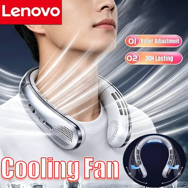Lenovo 20000mAh USB Hanging Neck Fan New Portable Bladeless Mini Rechargeable Mute LED Digital Display Electric Fans Air Cooler