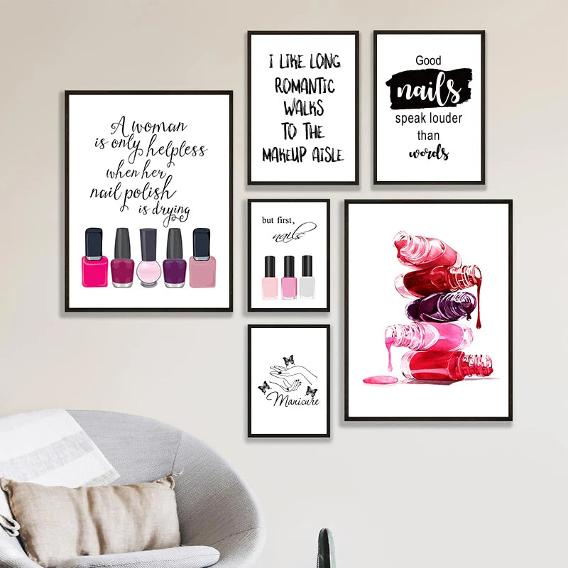 Nail Salon Wall Decoration Beauty Salon Wall Art Canvas Painting Nail Polish Quote Posters and Prints Nail Tech Artist Gift