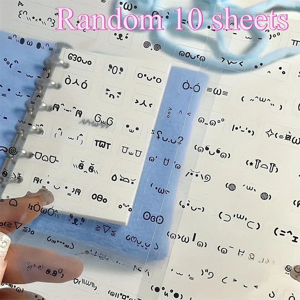 10 Sheets of Adorable Hand-Drawn Expression Stickers - Self-Adhesive Jelly Sparkles, Journaling & Crafts, Matte Finish, Cartoon