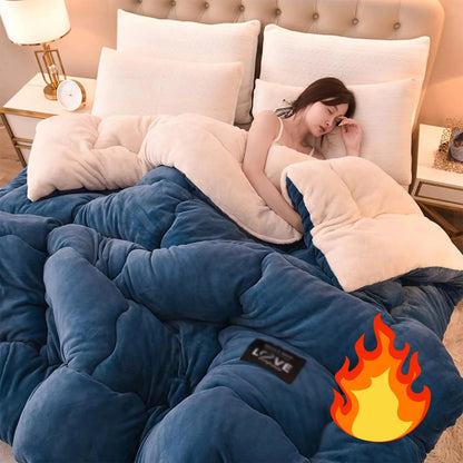 Contemporary Style Reversible Sherpa Fleece Winter Comforter, Soft Breathable Plush Warm Bedding, 100% Polyester Fill & Cover
