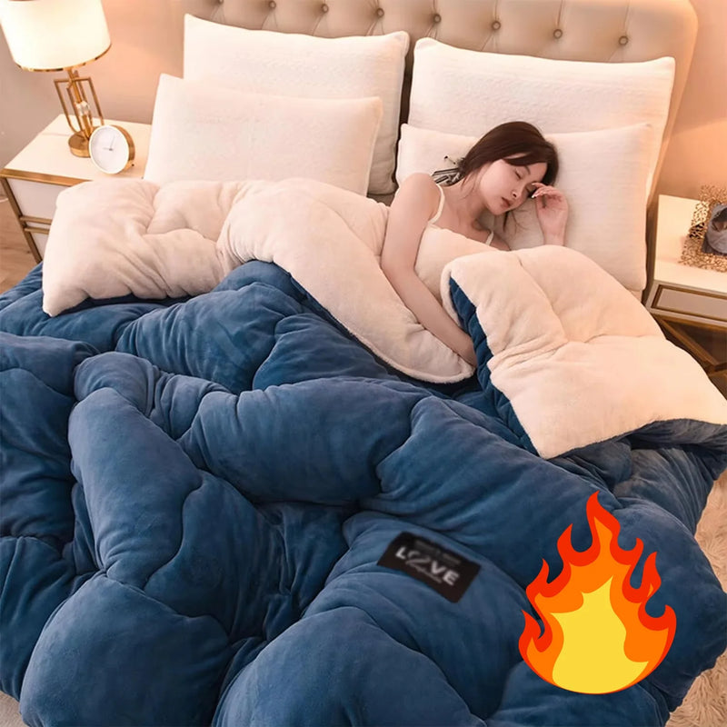Contemporary Style Reversible Sherpa Fleece Winter Comforter, Soft Breathable Plush Warm Bedding, 100% Polyester Fill & Cover