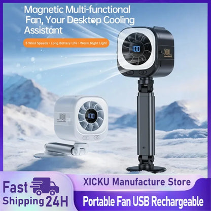 Portable Fan USB Rechargeable 3000mAh 15000RPM High Speed Brushless Motor 6-in-1 Mini Fan with Magnetic Base for Travel Stroller