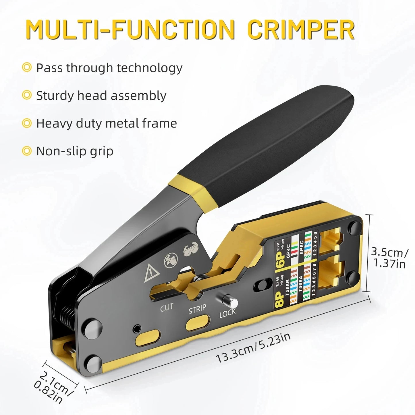 RJ45 Crimp Tool Pass Through Ethernet Crimping Tool for Cat6 Cat5 Cat5e Cutting Peeling Tool Wire Cutter Crimper Connectors
