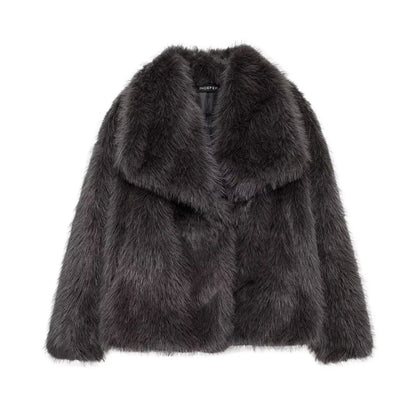 HH 2025 Winter Coats For Women Fashion New Faux Fur Long Sleeves Loose Coat Female Versatile High Street Women's Cardigan