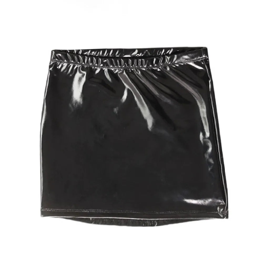 black Leather Short skirt Sexy Women Packet Hip Dance Skirts Elastic PVC Oil Shiny Skirt Night Club Professional clothing