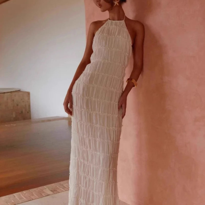 Sexy Beach Sle Wrap Ne Strap Dr Summer Women's Faion High Waist Long Skirt No Sve Hanging Ne Gown Holiday Vibes
