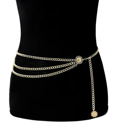 Boho Sexy Sunflower Queen Head Coin Tassel Pendant Waist Belly Belt Chain Women Summer Bikini Rave Body Jewelry Y2K Accessories