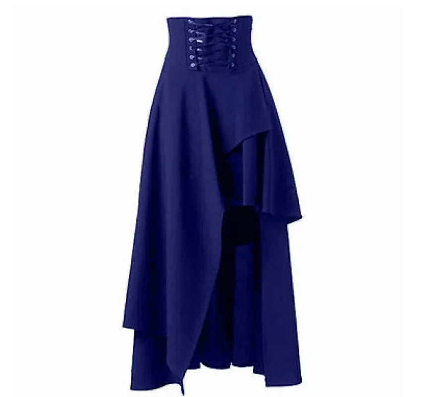High Low Skirt Gothic Punk Lace Up Cincher Maxi Skirt Rock Hippie Pirate Draped Outfit Halloween Costume For Women