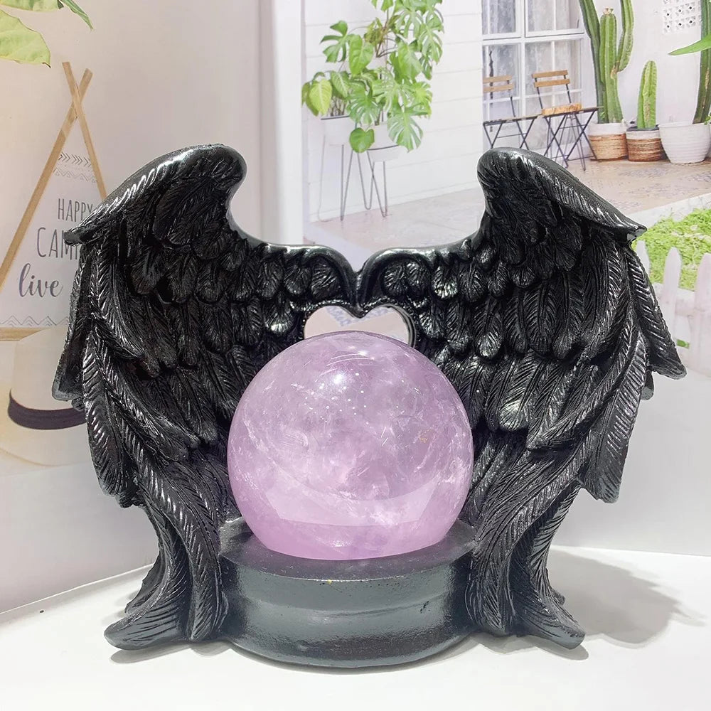 Angel Wings Heart Feather Crystal Ball Base Resin Statue for Home Decor Tabletop Display Stand Home Decor