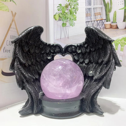 Angel Wings Heart Feather Crystal Ball Base Resin Statue for Home Decor Tabletop Display Stand Home Decor