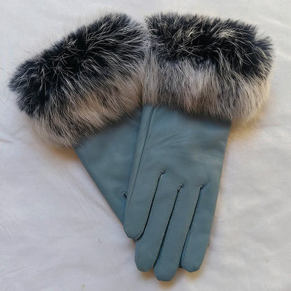 2025 Women Winter Warm Genuine Sheep Leather Glove With Real Fur Trimming Female Warm Real Leather Fur High Quality Mittens
